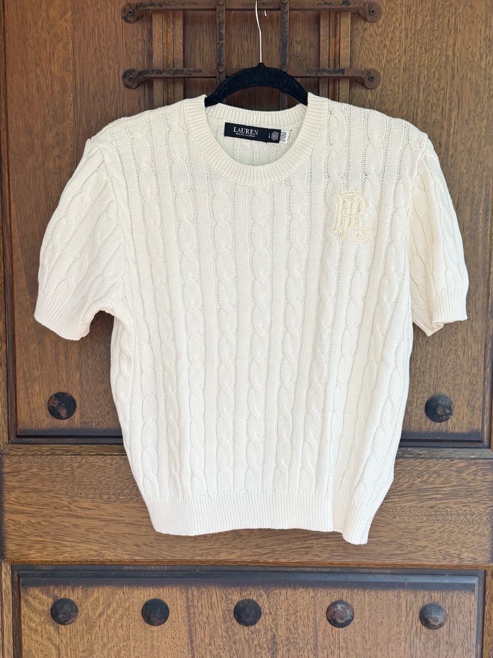Ralph Lauren Off-White Cable-Knit Short-Sleeve Crewneck Sweater Size S